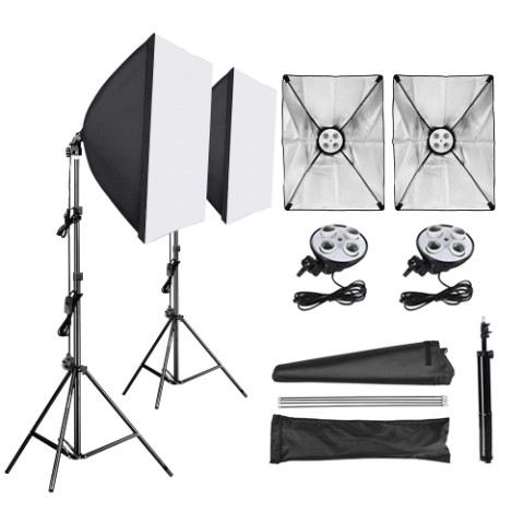 PHOTO VIDEO STUDIO LIGHTING KIT 4-SOCKET E27 LAMP HOLDER SOFTBOX LIGHT STANDS